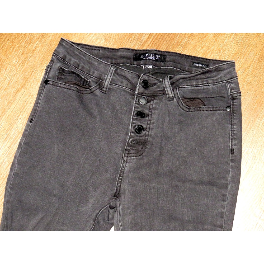 Women's JUDY BLUE Black Button Fly Stretch Distressed Skinny‎ Fit Jeans 7/28